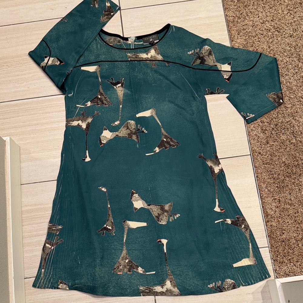 Cotelac Stylish Teal Dress with Unique Print